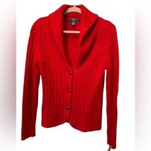 Chaps Denim Women’s Size M Cardigan Professor Sweater Cable Knit w/ Elbow Patch